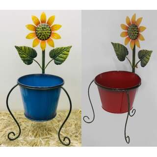 16”x8” Blue/Red asst. Sunflower Planter w/ 6” Pot