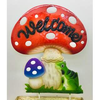 35”x23” Welcome Mushroom w/frog on Two Poles
