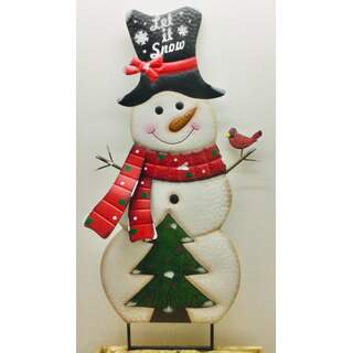 50”x22” Snowman with Tree on Two Poles